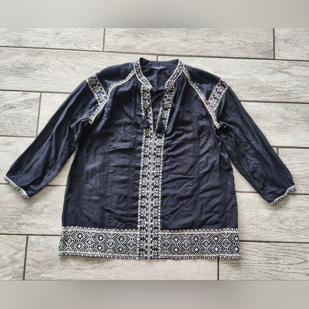 MADEWELL Black Embroidered CAMELIA Tassel Tunic Hippie Boho Top Small Peasantโ - Picture 7 of 16